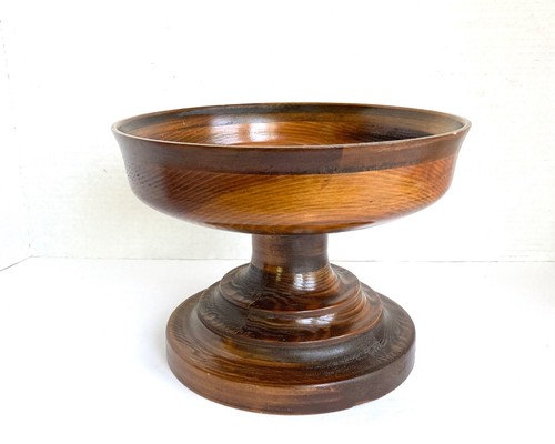 Vintage Wood Bowl Pedestal Footed Fruit Dish Hand Turned