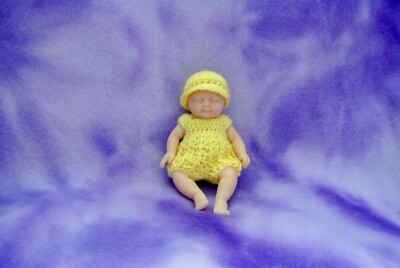 4.5'' SILICONE BABY GIRL + YELLOW CROCHET THREAD ROMPER HAT  LOVE COLLECTIBLES