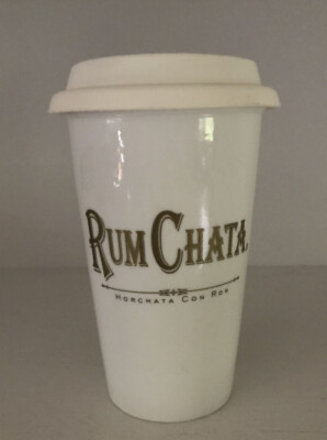 Rum Chata Horchata Con Ron Ceramic Travel Coffee Mug Silicone Lid 5.5'' Tall
