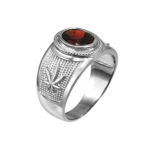 Sterling Silver Marijuana Weed Leaf Band January Birthstone Red Cz Ring Ebay