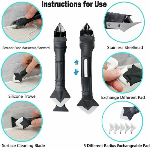 5in1 Silicone Scraper Caulking Grouting Sealant Finishing Clean Remover Tool Kit - Picture 3 of 13