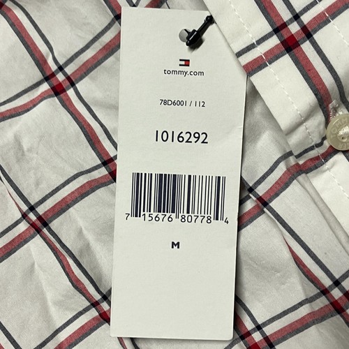 New TOMMY HILFIGER Short Sleeve Shirt Mens M White Plaid Classic Fit Button-Up - Picture 6 of 8