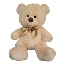 Hug Fun Plush Teddy Bear Beige 15 Inch Plush Stuffed Animal With Gold Bow