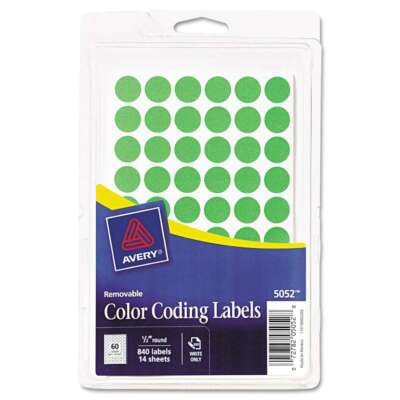 Avery Handwrite Only Removable Round Color-Coding Labels, 1/2'' dia, Neon Green,