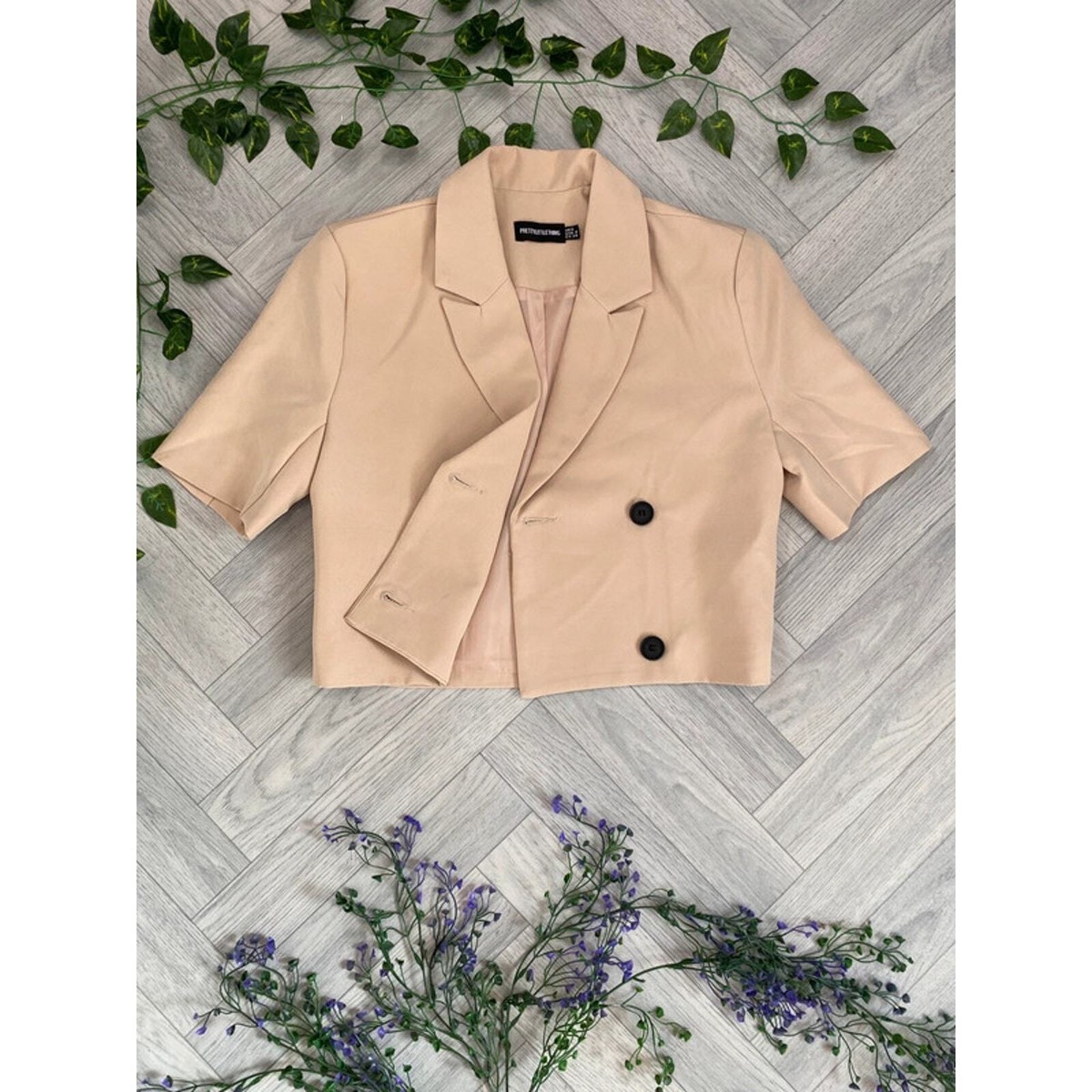 PrettyLittleThing size beige bolero short jacket party occasion