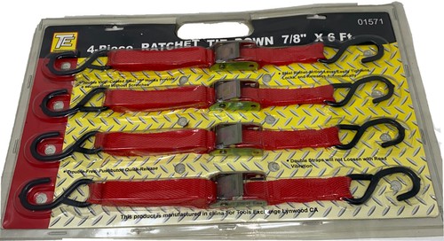 4pc 7/8" x 6ft Ratchet Tie Down Cargo Straps Moving Hauling Car Auto Tiedown - Picture 2 of 9