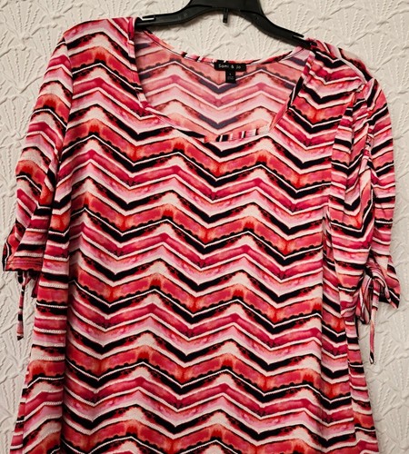 Blusa Mujer Sami & Jo Pequeña Roja Rosa Blanca Patrón Zig Zag Buen Estado - Imagen 3 de 8