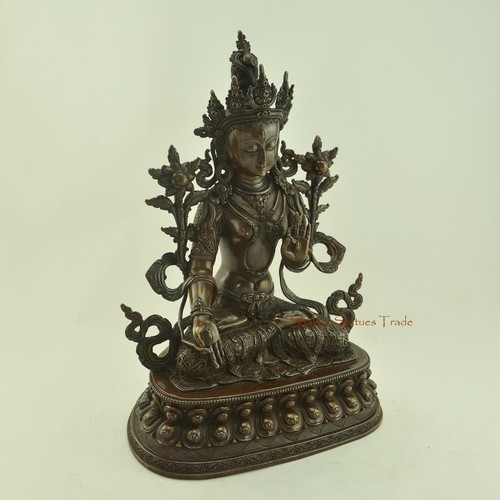 Hand Carved 13.5" White Tara Dolkar Copper Statue for Monastery frm Patan, Nepal - Picture 4 of 9