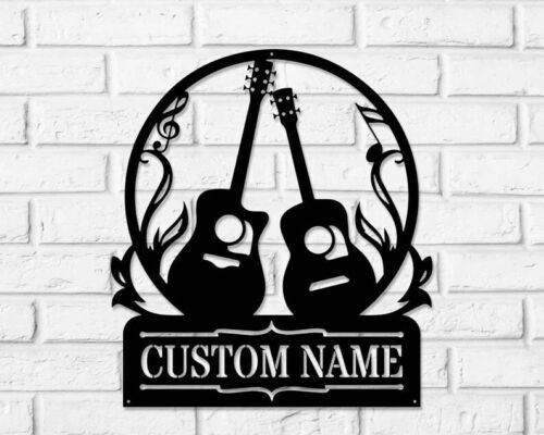 Personalisierte Musikgitarre Metall Namensschild, Wohnkultur Wandkunst dekoratives Geschenk - Bild 1 von 8