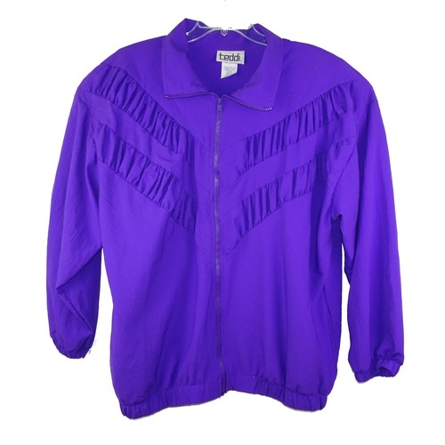 Vintage Teddi Jacket Purple Women Size L Full Zip Lightweight Windbreaker 80s - Picture 2 of 7