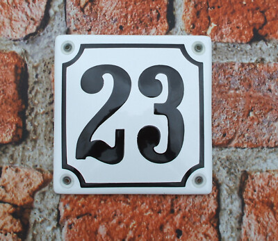 HOUSE NUMBER 23 CLASSIC ENAMEL SIGN, BLACK No.23 ON A WHITE BACKGROUND ...