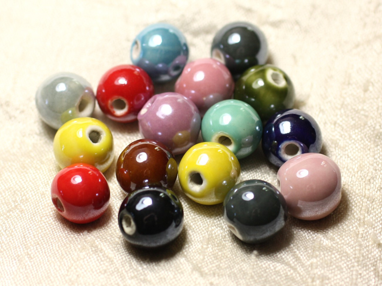 Lot 40 perles céramique porcelaine 14mm irisé pour fabriquer un cadeau personnalisé unique