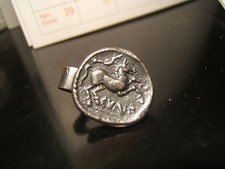GREEK - ROMAN COIN "HORSE -GOD"  Tie Clasp  16 mm wide   Pewter/silver