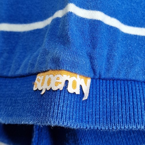 Vintage Superdry Blue With White Stripes Short Sleeve Cotton Polo Top - Size L - Picture 5 of 9