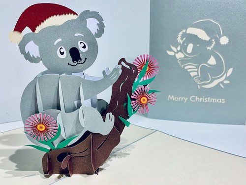 Tarjetas Pop Origami Aussie Navidad Koala 3D Pop Up Tarjeta de Felicitación Navidad Hecha a Mano - Imagen 4 de 12