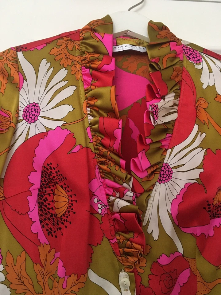 Chaqueta corta TRINA TURK Chartruese roja naranja rosa seda talla 2 pequeña Foto 2 de 4