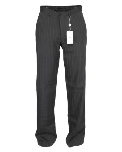 NUEVO CON ETIQUETAS ARMANI COLLECTIONIONI pantalones de vestir gris lino a rayas lujo Italia 56 - Imagen 1 de 4