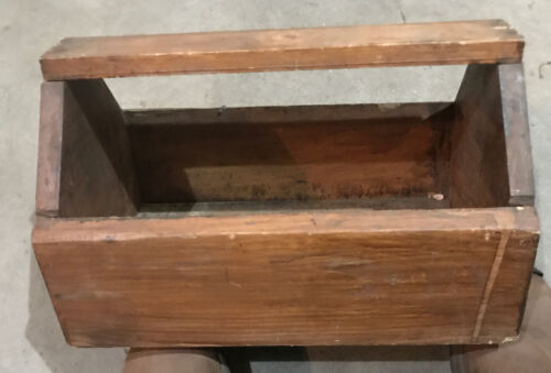 old used handmade wooden carpenter tool box caddy tote carry handle 16" Planter - Picture 3 of 6