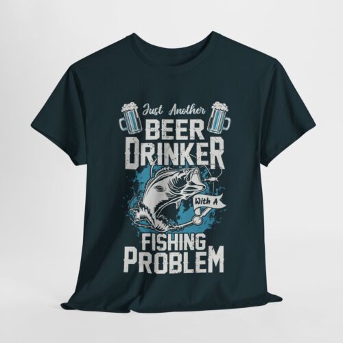 T-shirt maglietta unisex cotone pesante I Love Fishing 'problema pesca bevitore birra' - Foto 56 di 118