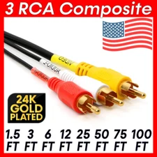 3-RCA Composite Video/Audio Cable Yellow Red White Stereo AV Cord TV VCR DVD