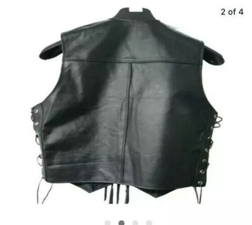 Herren Schwarz Leder Fransen Concho Kette Weste Motorrad Biker Größe XS bis 5XL - Bild 2 von 3