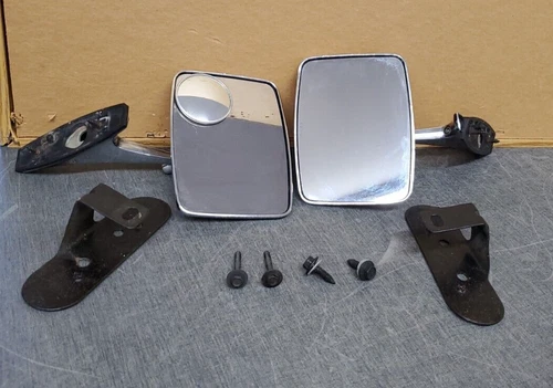 2 Old Chrome Rectangle Exterior Car or Truck side Mirrors, & Mounting Brackets