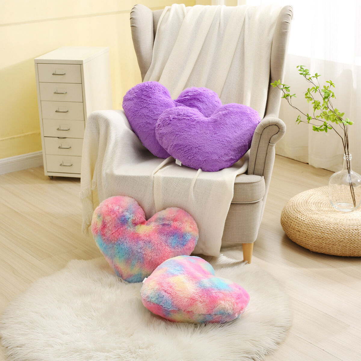 2PACK Girls Purple Fluffy Heart Pillow 18x15 inches Shaggy 2PACK Girls Purple Fluffy Heart Pillow 18x15 inches Shaggy