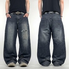 Vintage dark wash embroidered skater baggy wide leg y2k grunge jeans