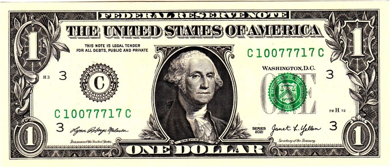 $1 2021 Fancy Serial  Uncirulated CU C10077717C