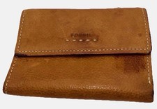 Fossil Genuine Leather Trifold Wallet Brown Snap w/ Zip Coin Pocket
