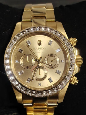 A BATHING APE BAPEX Type 4 Gold Automatik Uhr Stein Lünette mit Box & Papieren
