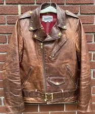 SCHOTT BROS BROWN LEATHER MOTORCYCLE JACKET XS