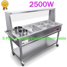 Commercial Food Warmer, 5 Pans  2 Pots Electric Steam Table with Wheels