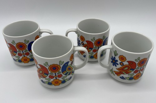 Vintage Nevco Porcelain Danish Birds Teapot Cups Creamer Set Japan MCM 6 Pcs - Picture 8 of 13