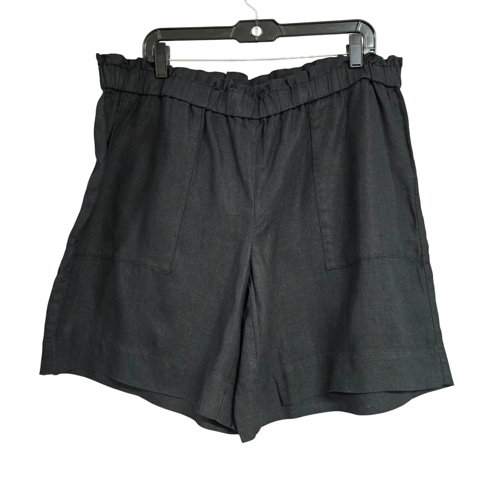 J. Jill Love Linen 100% Linen Shorts High Rise Elastic Waist Black Women's Sz XL