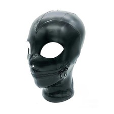 Black Latex Hood Open Eyes with Zipper Rubber Mask Halloween Party Cosplay 0.4mm