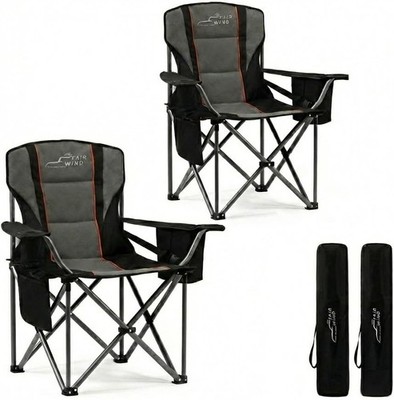 Oversized Padded Camping Chair with Integrated Cooler & Storage Pocket 2 Pack