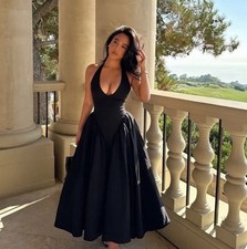 HOUSE OF CB 'Marilyn' Black Twill Halter Midi Dress