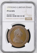GREAT BRITAIN 1797 Soho Copper Penny Coin NGC PF64 BN Birmingham Mint George III
