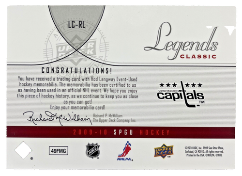 2009-10 SP Game Used Legends Classic Jersey #LCRL Rod Langway /100 - Picture 2 of 2