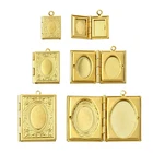 15pcs Golden Color Locket Necklace Pendants Brass Photo Frame Book Charms DIY