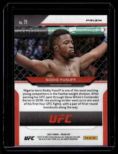 Sodiq Yusuff 2021 Panini Prizm UFC Blue Prizm Card 37/199 #71 - Picture 2 of 2