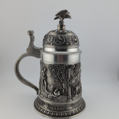 Stunning Vintage SKS Zinn 95% Pewter Beer Stein The Hunter Scene