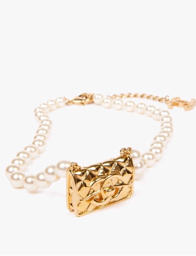 Chanel Pearl Gold Plated Quilted Flap Bag Necklace 2023 Box / Pouch RRP: £1600 image 2