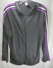 Bobbie Brooks Womens Hoodie Jacket Gray Full Zip Purple White 1x MADE IN USA