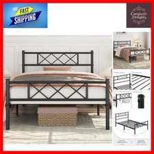 Minimalist Black Metal Bed Frame with Slatted Base - No Box Spring Required