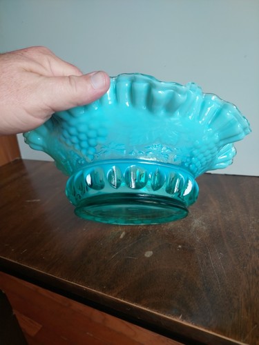 Vintage Fenton Vineyard Aquamarine Opalescent Stretch 10.25 Inch Glass Bowl - Picture 7 of 12
