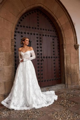 sachin and babi light blue dress Elegant White Strappy Backless Lace Train Wedding Dress P4453 – PreppyDress main image 1