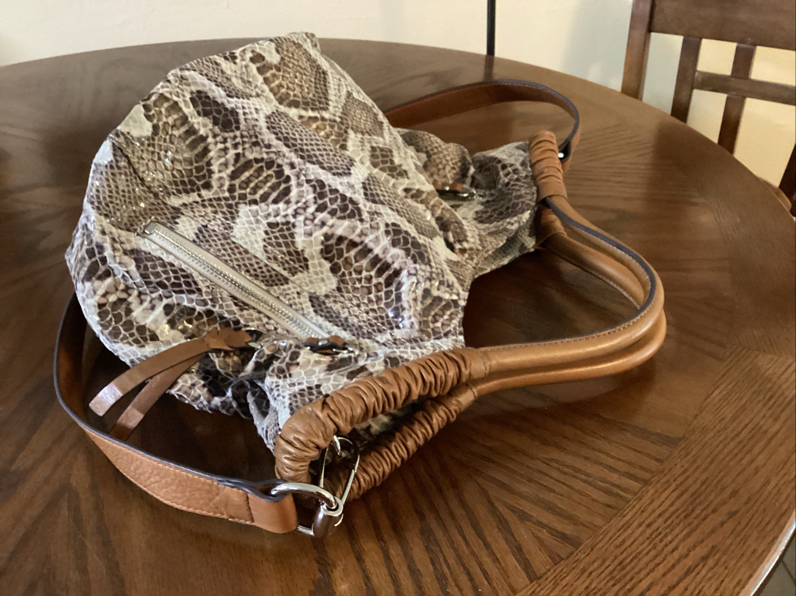 B. Makowsky Snake Python Print Leather Handbag To… - image 2