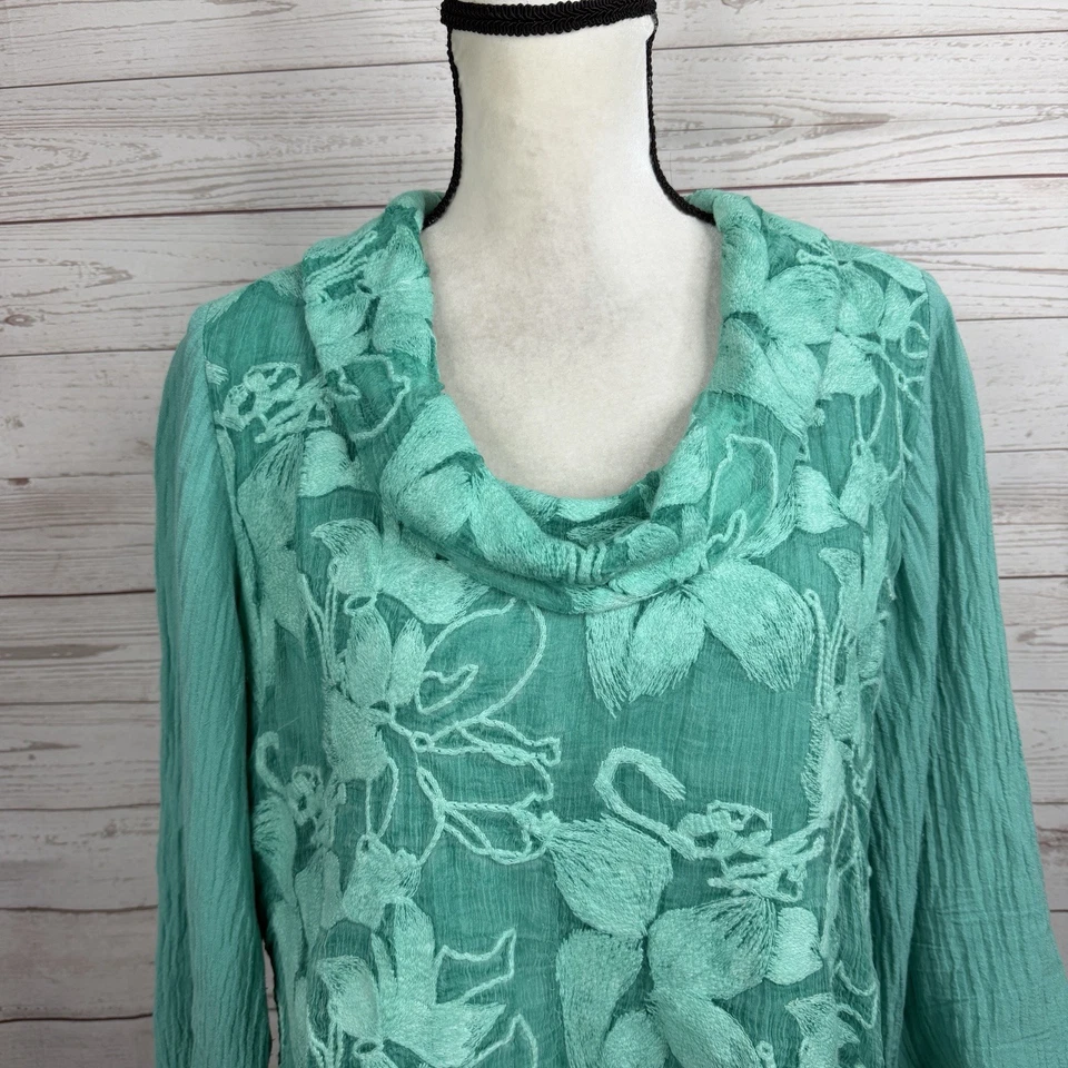 Женская туника Ava мягкое окружение размер большой зеленый вышитый рукав 3/4 - Изображение 2 из 4